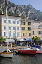 Italy, Lombardy, Lake Garda, Gargnano, harbour & waterfront buildings.