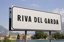 Italy, Lombardy, Lake Garda, Riva del Garda sign.