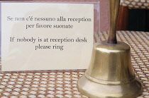 Italy, Liguria, Cinque Terre, Monterosso, Villa Steno Hotel reception sign.