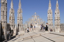 Italy, Lombardy, Milan, Duomo, rooftop with tourists.