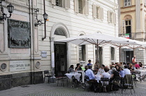 Italy, Piedmont, Turin, cafe on Piazza Carlo Alberto.