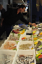 Italy, Lazio, Rome, Testaccio, market, fish stall.