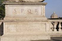 Italy, Lazio, Rome, Capitoline Hill, Piazza del Campidoglio, SPQR inscription (Rome motto).