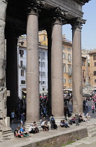 Italy, Lazio, Rome, Centro Storico, Pantheon, portico with buildings on Piazza della Rotonda behind.