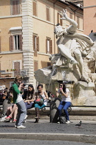 Italy, Lazio, Rome, Centro Storico, Piazza Navona, fountain & piazza scene.