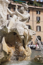 Italy, Lazio, Rome, Centro Storico, Piazza Navona, fountain detail.