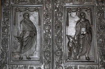 Italy, Lazio, Rome, Vatican City, St Peter's Square, St Peter's Basilica, bronze door panels.