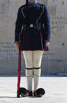 Greece, Attica, Athens, Evzones Greek soldiers on parade outside the Parliament building.