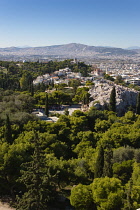 Greece, Attica, Athens, View over the city to the hills beyond from the Acropolis.