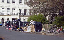 England, East Sussex, Hove, Overflowing bins during refuse collectors strike.