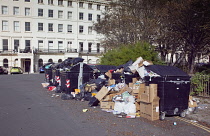 England, East Sussex, Hove, Overflowing bins during refuse collectors strike.