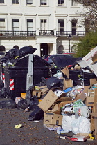 England, East Sussex, Hove, Overflowing bins during refuse collectors strike.