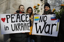 England, London, People protesting against the Russian invasion of Ukraine.