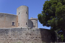 Spain, Balearic Islands, Majorca, Palma de Mallorca, Castle Bellver, Stone built Gothic-style fort now a museum and tourist attraction.