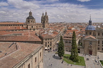 Spain, Castile and Leon, Salamanca, La Clerecía Church seen from Salamanca Cathedral Tower, La Clerecía is the name given to the building of the former Real Colegio del Espíritu Santo of the Societ...