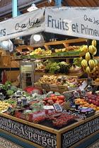 France, Pays Basque, St Jean de Luz, Fruit and Veg stall, Market Hall.