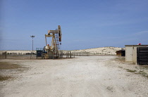 France, Nouvelle Aquitaine, Gironde, Cap Ferret, Nodding donkey oil well operated by Vermillion Energy, a Canadian Petroleum company.