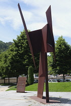 Spain, Basque Region, Biscay, Guernica, Sculpture Agony of Fire/Agonia de Fuego by Nestor Basterretxea commemorating the bombing of Guernica on 26 April 1937 by the German Condor Legion aircraft of th...