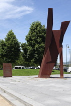 Spain, Basque Region, Biscay, Guernica, Sculpture Agony of Fire/Agonia de Fuego by Nestor Basterretxea commemorating the bombing of Guernica on 26 April 1937 by the German Condor Legion aircraft of th...