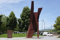 Spain, Basque Region, Biscay, Guernica, Sculpture Agony of Fire/Agonia de Fuego by Nestor Basterretxea commemorating the bombing of Guernica on 26 April 1937 by the German Condor Legion aircraft of th...