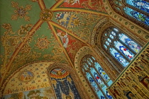 England, Gloucestershire, Gloucester Cathedral, St Andrews Chapel, Colourful ceiling frescoes.