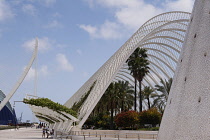 Spain, Valencia Province, Valencia, Ciutat de les Arts i les Ciencies, City of Arts and Sciences, Modern architectural complex designed by Santiago Calatrava and Felix Candela, L'Umbracle, built over...