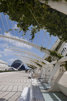 Spain, Valencia Province, Valencia, Ciutat de les Arts i les Ciencies, City of Arts and Sciences, Modern architectural complex designed by Santiago Calatrava and Felix Candela, L'Agora.