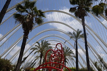 Spain, Valencia Province, Valencia, Ciutat de les Arts i les Ciencies, City of Arts and Sciences, Modern architectural complex designed by Santiago Calatrava and Felix Candela, L'Umbracle, built over...