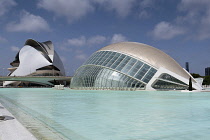 Spain, Valencia Province, Valencia, Ciutat de les Arts i les Ciencies, City of Arts and Sciences, Modern architectural complex designed by Santiago Calatrava and Felix Candela, L'Hemisfèric.