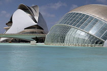 Spain, Valencia Province, Valencia, Ciutat de les Arts i les Ciencies, City of Arts and Sciences, Modern architectural complex designed by Santiago Calatrava and Felix Candela, L'Hemisfèric.