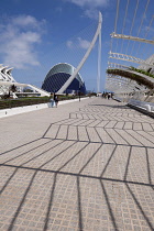 Spain, Valencia Province, Valencia, Ciutat de les Arts i les Ciencies, City of Arts and Sciences, Modern architectural complex designed by Santiago Calatrava and Felix Candela, L'Agora.