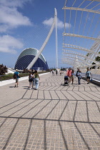 Spain, Valencia Province, Valencia, Ciutat de les Arts i les Ciencies, City of Arts and Sciences, Modern architectural complex designed by Santiago Calatrava and Felix Candela, L'Agora.