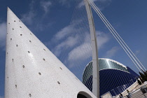 Spain, Valencia Province, Valencia, Ciutat de les Arts i les Ciencies, City of Arts and Sciences, Modern architectural complex designed by Santiago Calatrava and Felix Candela, L'Agora.