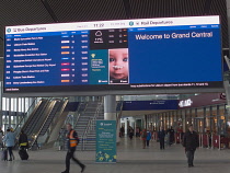 Ireland, North, Belfast, Interior with departures board of Grand Central Station on the Grosvenor Road.