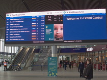 Ireland, North, Belfast, Interior with departures board of Grand Central Station on the Grosvenor Road.