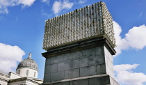 England, London, Trafalgar Square, The National Gallery and the fourth plinth with sculpture by artist Teresa Margolies.