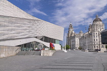 England, Lancashire, Liverpool, Pier Head, Group of buildings known collectively as The 3 Graces consisting of the Royal Liver Building, The Cunard Building and the Port of Liverpool Building.