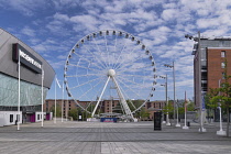 England, Lancashire, Liverpool, The Wheel of Liverpool with the Royal Albert Dock in the background and the M&S Bank Arena on the left.