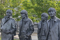 England, Lancashire, Liverpool, Pier Head, Statue of the Beatles by Andrew Edwards created in 2015.