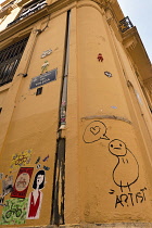 Spain, Valencia Province, Valencia, Ciutat Vella, Old Town, Graffiti in street beside the Cathedral.