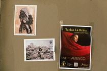 Spain, Valencia Province, Valencia, Ciutat Vella, Old Town, Anti Gaza War photographs and theatre poster stuck to wall beside the Cathedral.