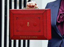 England, London, Westminster, Downing Street, 30th October 2024, Rachel Reeves MP, First ever female chancellor of the exchequer  with the budget in the despatch box.