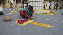 India, Gujarat, Ahmedabad, Pongal festival, floral decorations.