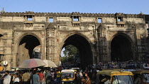 India, Gujarat, Ahmedabad, Arches of Teen Gate in the Lal Darwaja bazaar district market.