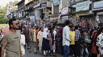 India, Gujarat, Ahmedabad, Busy market in Lal Darwaja bazaar district.