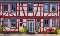 Germany, Hesse, Idstein, Colourful half timbered house in Altstadt or Old Town area.