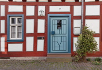 Germany, Hesse, Idstein, Colourful half timbered house in Altstadt or Old Town area.