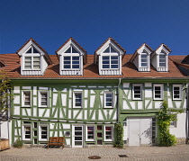 Germany, Hesse, Idstein, Colourful half timbered house in the Altstadt or town centre.