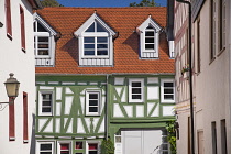 Germany, Hesse, Idstein, Colourful half timbered house in the Altstadt or town centre.