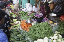 India, Tamil Nadu, Chennai, George town market, Vegetables for sale in the market.